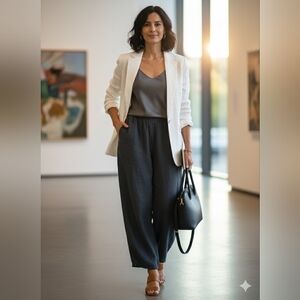 Flax Charcoal 100% Linen Wide Leg Pants